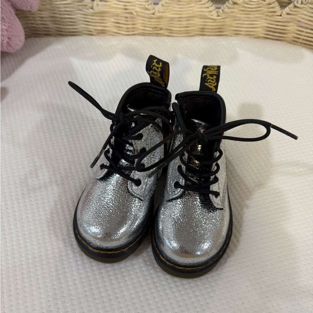 Dr. Martens Kids' Shiny Silver Boots